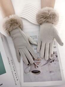 1pair Women Multi-Color Solid Elegant Casual Streetwear Polyester Full Finger Gloves With Fringe Edges, Touchscreen, Suitable For Party, Date Night, Casual Outdoor, Fall/Winter - A - View 8