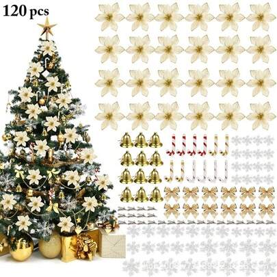 120PCS Christmas Tree Hanging Ornaments Set Warm And Gorgeous Classic Christmas Decor Theme Suitable For Indoor Outdoor,Christmas Gift