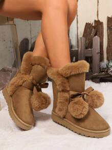 2025新款 2024秋冬女士毛绒保暖雪地靴，时尚平底短筒踝靴，户外保暖鞋，毛绒靴
