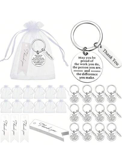36pcs, Employee Appreciation Gifts 12Set Coworker Keychain Thank You Gifts Graduation Gifts White Organza Bags With Thank You Cards For Coworker Office Nurse Day Teacher,Christmas