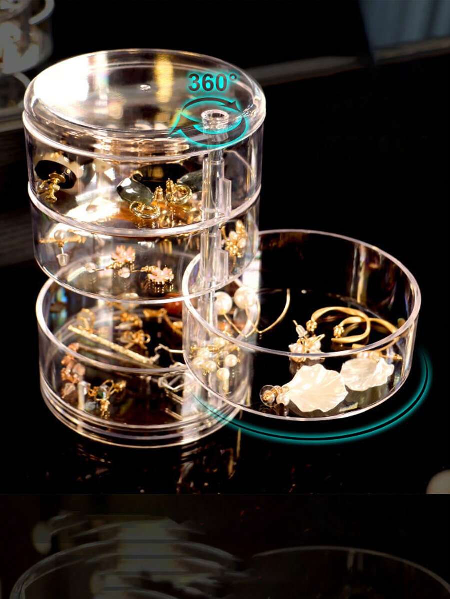 1 Stück drehbarer Schmuckaufbewahrungskasten, transparenter Kasten für Ohrringe, Haarclips, Haarband Accessoires, geeignet für Accessoires & Schmuck zum Schulbeginn