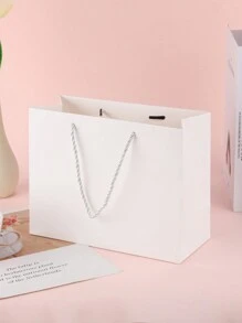 1pc/6pcs/12 Pcs Simple Gift Bags, New - Style Gift Packaging Bags, Clothes Gift Handbags, Portable Hand - Held Kraft Paper Bags - White - View 4