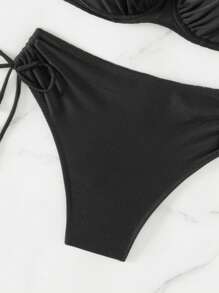 Bikini With Resistant Padded Bra High Waist Panties Hot Pants Tie 48-54 - 黑色 - 查看 5