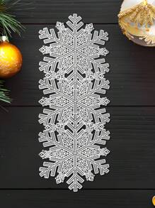 1 pieza, Camino de mesa con diseño de copos de nieve navideños para centros de mesa de restaurante en Navidad, protector de mesa - Multicolor - Ver 3