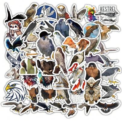 60 张猎鹰贴纸，原创可爱卡通贴纸，适用于 DIY 手机壳、iPad、笔记本电脑装饰、汽车保险杠、滑板、瓶贴、旅行相册和日记贴纸、手册装饰等。防水贴纸可重复使用。