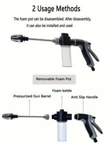 1 件装高压洗车喷枪多功能水喷枪花园软管喷枪带耐用 3 个连接器和泡沫罐方便软管喷嘴喷雾器用于洗车、草坪和花园、植物浇水、清洁配件带储物容器 - 黑色 - 查看 9