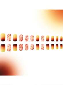 24 unghie corte con effetto sfumato giallo-rosso, stile autunnale e invernale, foglie d'acero rosse, stile retrò europeo e americano, unghie quadrate, con 1 pezzo di colla gel alla frutta e 1 lima per unghie - Multicolore - Visualizzare 4