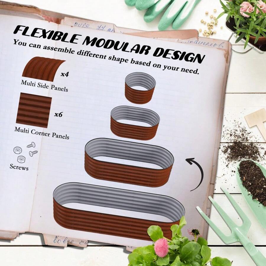 Galvanized Raised Garden Bed Kit, Outdoor Metal Elevated Planter Box