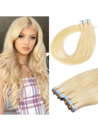 20 Stück/Packung Tape-In Haarverlängerungen aus Echthaar, Remy Gerade, unsichtbare Klebe-Haarverlängerungen, geeignet für alle Menschen, auch für Halloween Kostüme