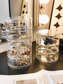 1 Stück drehbarer Schmuckaufbewahrungskasten, transparenter Kasten für Ohrringe, Haarclips, Haarband Accessoires, geeignet für Accessoires & Schmuck zum Schulbeginn