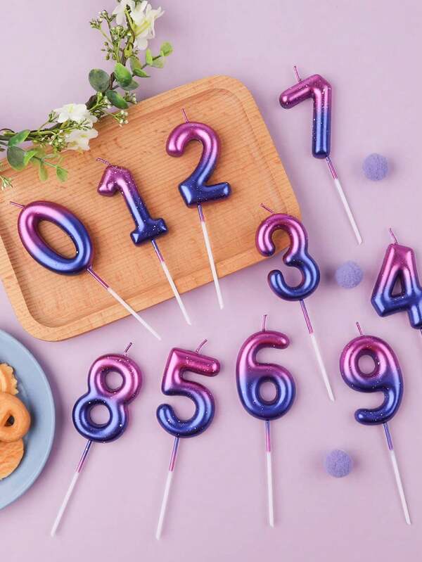 Velas decorativas numeradas del 0 al 9 con diseño de sirena y salpicaduras aleatorias para pastel de cumpleaños, color oscuro