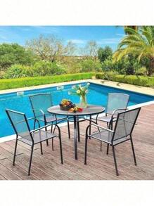 5 Piece Outdoor Patio Outdoor Dining Set Table Stackable Chairs W/ Umbrella Hole - Bàn hình chữ nhật - Xem 10