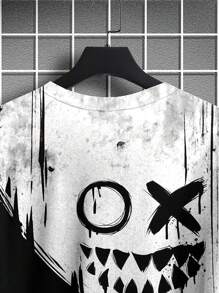 Plus Size Men Funny Expression Print Round Neck Short Sleeve Casual T-Shirt, Summer