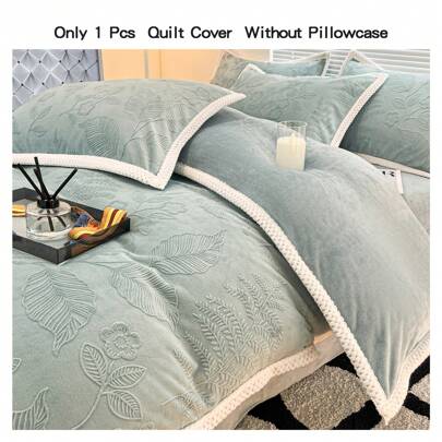 1pc Soft Plush 3D Floral Embossed Grey-Blue Milk Fleece Duvet Cover, Delicate And Suitable For Single/Double Bed, Machine Washable