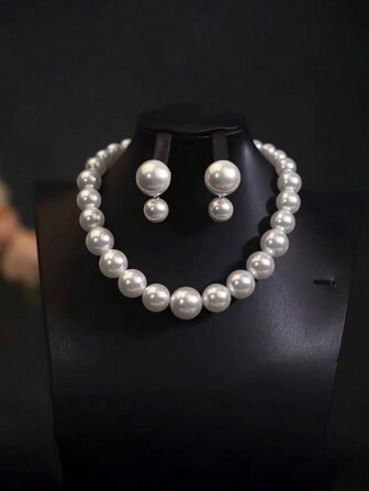 3pcs Set Faux Pearl Bowknot Necklace & Earrings Jewelry Set, Unique Design, Suitable For Women's Daily Wear, Ideal Gift For Girlfriend