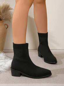 2024 New Winter Short Boots For Women, Autumn Riding Boots, Mid-Heel Slim Fit Mid-Calf Boots, Square Toe Thermal Lined Boots