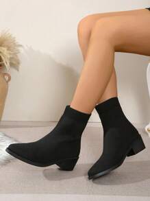 2024 New Winter Short Boots For Women, Autumn Riding Boots, Mid-Heel Slim Fit Mid-Calf Boots, Square Toe Thermal Lined Boots