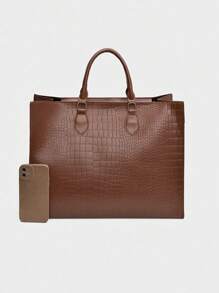 时尚蛇纹图案四季皆宜旅行购物手提包，超大号手提包 - 咖啡棕 - 查看 8
