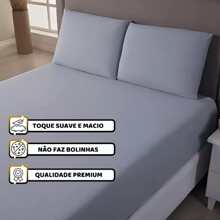 Jogo de Lençol 400 fios Com Elástico Padrão Hotel Solteiro Casal Queen King - Cinza - Visão 3