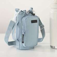 `1PC Nylon Water Bottle Carrier With Adjustable Shoulder Strap, Insulated Outdoor Hiking Camping Travel Accessory With Zippered Pockettravel Organizer Small Suitcase Accessories Home Cruise Essentials Travel Bag Mini Portable Travel Organizer Portable Holiday Organizer
