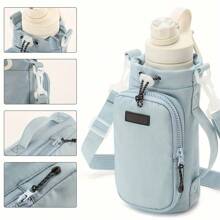 `1PC Nylon Water Bottle Carrier With Adjustable Shoulder Strap, Insulated Outdoor Hiking Camping Travel Accessory With Zippered Pockettravel Organizer Small Suitcase Accessories Home Cruise Essentials Travel Bag Mini Portable Travel Organizer Portable Holiday Organizer