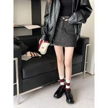 1双/5双女士勃艮第酒红色中筒袜，休闲百搭长袜，适合秋冬 - 彩色 - 查看 10