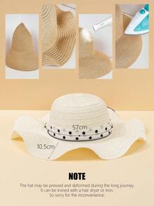 1pc Summer Women White Wavy Polka Dot Bow Beach Sun Hat, Elegant Sun Protection For Beach Travel And Vacation - Beige - View 5