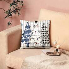 1 件涤纶圣诞快乐蓝白数码印花枕套，不含枕芯 - 藍白色 - 查看 8