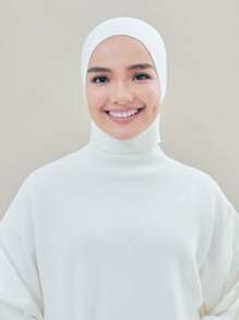 1pc Women Muslim Middle East Solid Color Minimalist Comfortable Breathable Stretchy Wrap Turban Hijab Cap, Suitable For Daily Life And Outdoor Sports - White - View 5