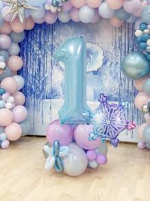 16 个/套冰雪奇缘主题生日派对装饰气球，包括 40 英寸（约 101 厘米）0-9 数字铝箔气球，浅蓝色、蓝色和紫色色调，巨型渐变雪花气球，冬季主题派对装饰 | 雪花派对装饰 | 圣诞派对装饰，圣诞节 - 彩色 - 查看 12