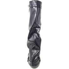 Fold Over Denim Padlock Platform Boots - Black Pu - View 5