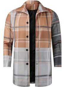 Latest Fashion Hot Plaid Trench Coat For Men, Single Breasted Slim Fit Jacket With Retro Pattern Wool Blend, Formal Pea Jacket - A26黑色 - 查看 11