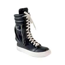 Zapatillas de moda de caña alta con cordones, zapatos de calle con bolsillo lateral, Racer-1 - Negro - Ver 2
