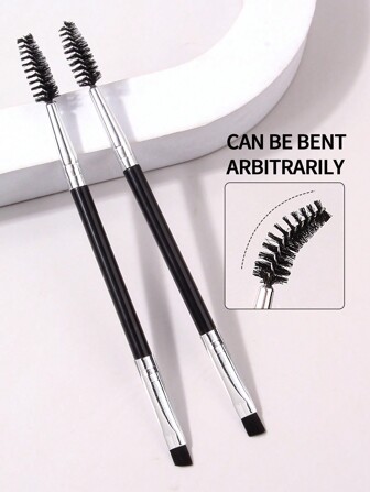 2pcs Double-Ended Spiral Eyebrow Brush, Lash Comb Brush, Angled Brow Brush, Flat Eyeliner Brush, Detailed Makeup Brush, Multi-Use Cosmetic Tools For Beginners, Portable, Eyebrow Brush, Eyeshadow Brush, Brush