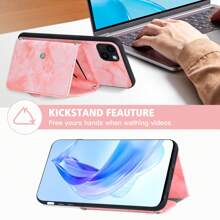 Charm Marble Card Bag Wallet Crossbody Bag With Credit Card Holder Slot Lanyard Wrist Strap Slim Purse Stand Kickstand Phone Case Compatible With Samsung Galaxy/Apple IPhone - Pink - View 3