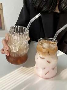 1 件 17.92 盎司带吸管的玻璃杯，中世纪风格玻璃咖啡杯，透明水杯，适合家庭和办公室作为礼物 - 透明 - 查看 10