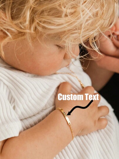 1pc Baby Name Bar Id Bracelet Baby Gift Personalized Gift 18k Gold Plated Dainty Hand Stamp Your Baby Name Customized New Born To Children First Birthday Great Gift Funny Secret Santa Gifts Back To School Winter Gift Ideas Boy Girl Valentine's Day Ornamental, Engraved Baby Fashion, Tidy, Modern, Cute Kawaii Adorable Custom, Unique Treasurefinds