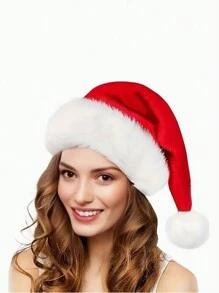1pcA Thickened Double Plush Santa Hat Fits All Bohemian Party Styles - Red and White - View 1