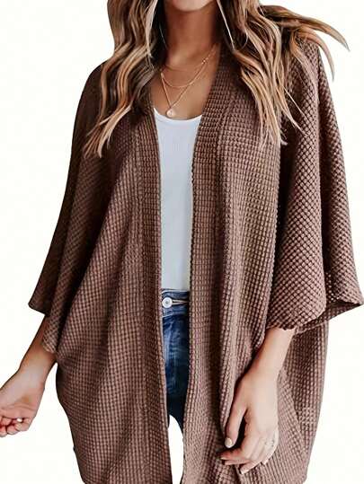 Plus Size Women's Batwing Sleeve Loose Casual Fashion Solid Color Knit Cardigan