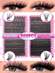 800 piezas Racimos de pestañas individuales de alta capacidad 30D+40D+60D+80D 9-16 mm Racimos de pestañas DIY Extra Gruesos y Naturales, Densos, Ultra Suaves y Súper Ligeros Postizos Individuales Segmentados Extensión de Pestañas Kit para Uso Propio en el Hogar o Fuera de Casa para Vida Diaria, Boda, Citas, Fiestas, Festivales de Música y Halloween