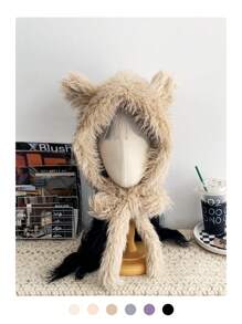 1buc drăguț corn de diavol Y2K colorblock cu dungi Fuzzy Earmuff tricot pălărie beanie, căciulă caldă de pluș cu cravată, balaclava