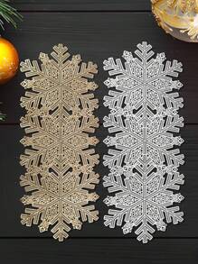 1 pieza, Camino de mesa con diseño de copos de nieve navideños para centros de mesa de restaurante en Navidad, protector de mesa - Multicolor - Ver 5