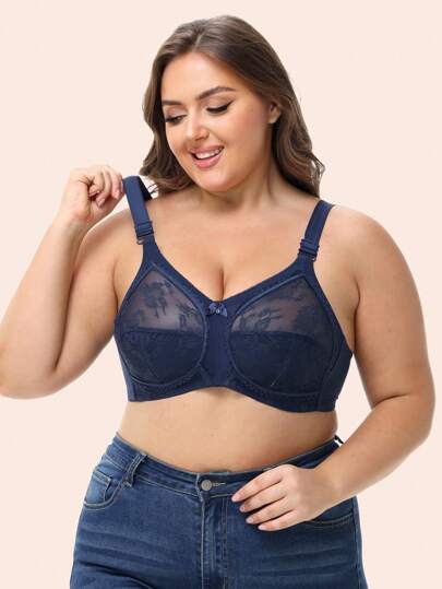 1pc Women's Ultra-Thin Wireless Lace Bra, Breathable Sexy Minimalist Style Plus Size Bra For Sleeping, Home, Office, Outdoor Wear