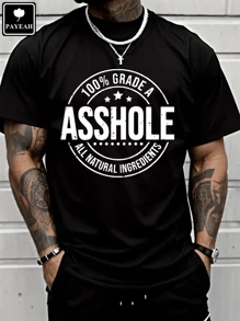 PAYEAH Alphabet Printed Comfortable Loose Fit T-Shirt 100% Heavy Cotton T Shirt - Black - View 1