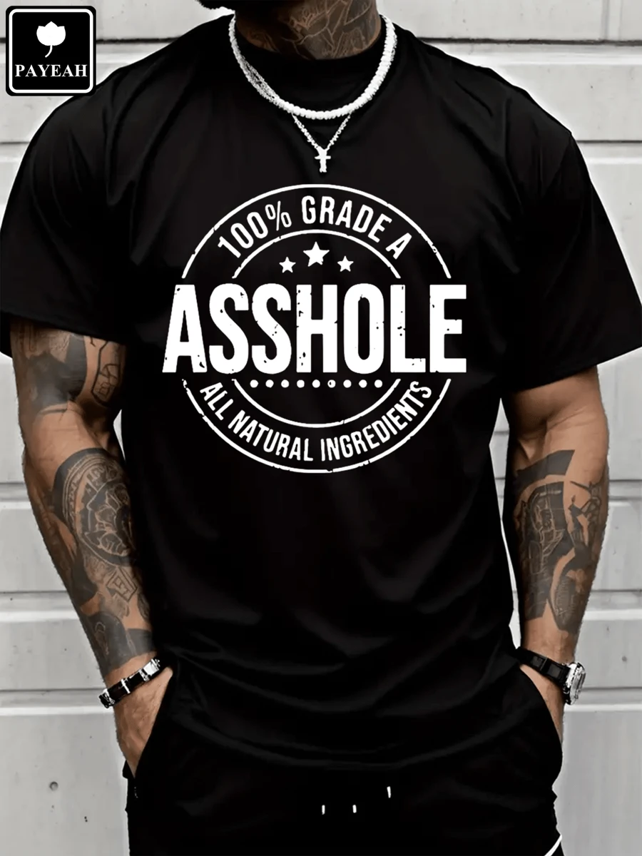 PAYEAH Alphabet Printed Comfortable Loose Fit T-Shirt 100% Heavy Cotton T Shirt - Black - View 1