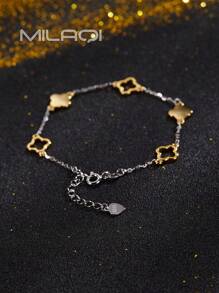 1 chiếc vòng tay phối màu cỏ ba lá bằng bạc Sterling 925 đơn giản và thanh lịch, phong cách độc đáo dành cho nữ, phụ kiện đeo tay thời trang cho ngày lễ tình nhân - cỏ bốn lá - Xem 5