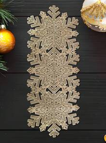 1 pieza, Camino de mesa con diseño de copos de nieve navideños para centros de mesa de restaurante en Navidad, protector de mesa - Multicolor - Ver 2