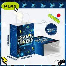 12/18/24/30/36/48Pcs Video Game Party Gift Bag With Handle Gamer Party Gift Game Party Decoration Blue Paper Candy Candy Gift Bag Game Party Birthday Party Supplies Game Handle Printed Tote Paper Bag - Blue - View 2
