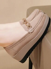 نساء أحذية لوفرز بنعل سميك ملائمة ، أحذية موكاسينز كاجوال مريحة ، مناسبة للربيع والخريف والشتاء - كاكي - مشاهدة 3