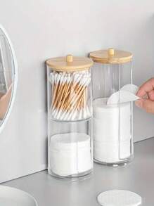 1pc Plastic Swab Box With Lid, Dust-Proof Storage Can, Transparent Cosmetics Organizer Desktop Storage Box, Makeup Customs Accessories,Gifts For Women,Christmas Gifts,Gift Ideas For Women - Clear - View 4